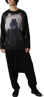 ヨウジヤマモト FW22 ポートレートプリント クルーネック 長袖 Tシャツ ブラック HE-T74-083-2 Shop ヨウジヤマモト FW22 ポートレートプリント クルーネック 長袖 Tシャツ ブラック HE-T74-083-2