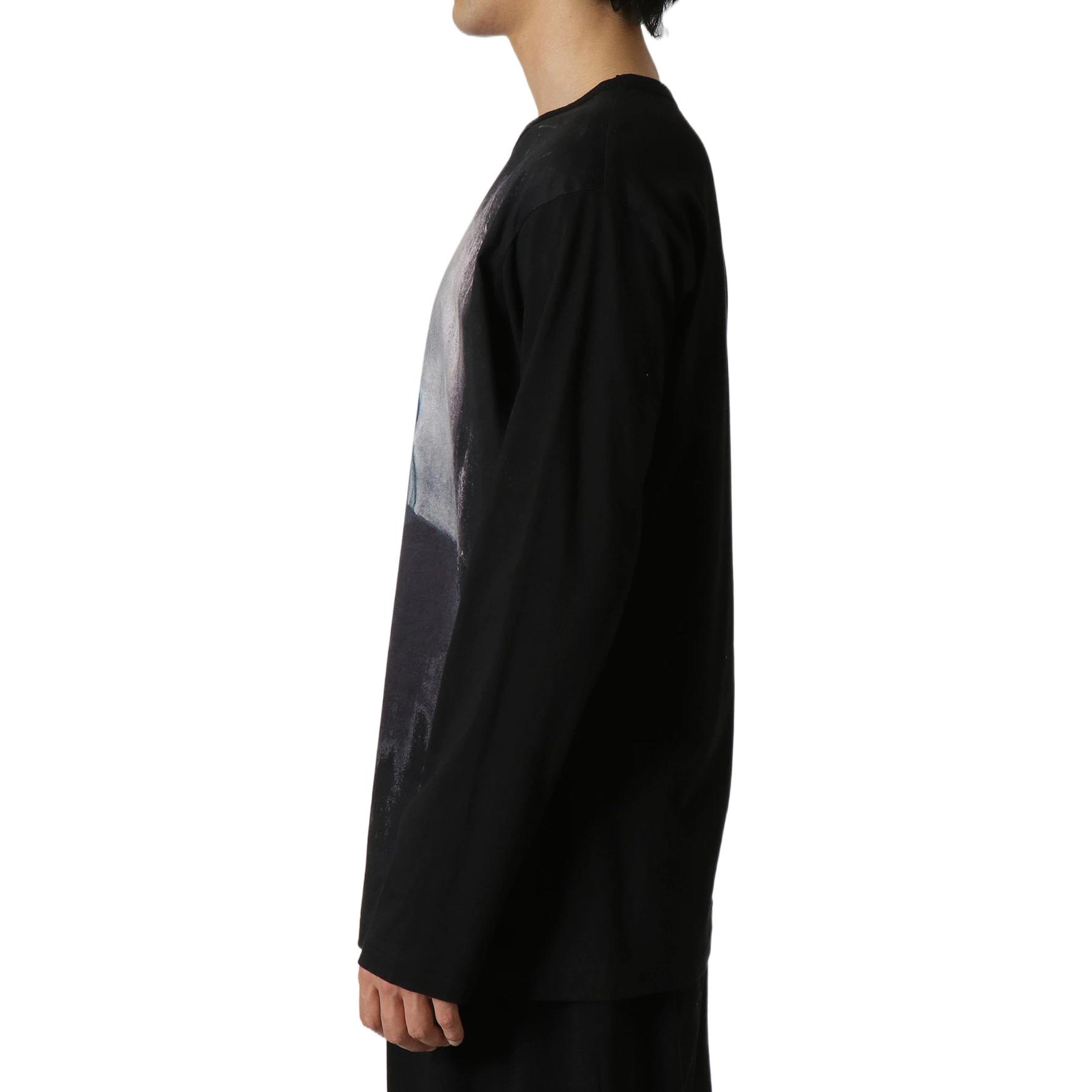 Purchase ヨウジヤマモト FW22 ポートレートプリント クルーネック 長袖 Tシャツ ブラック HE-T74-083-2