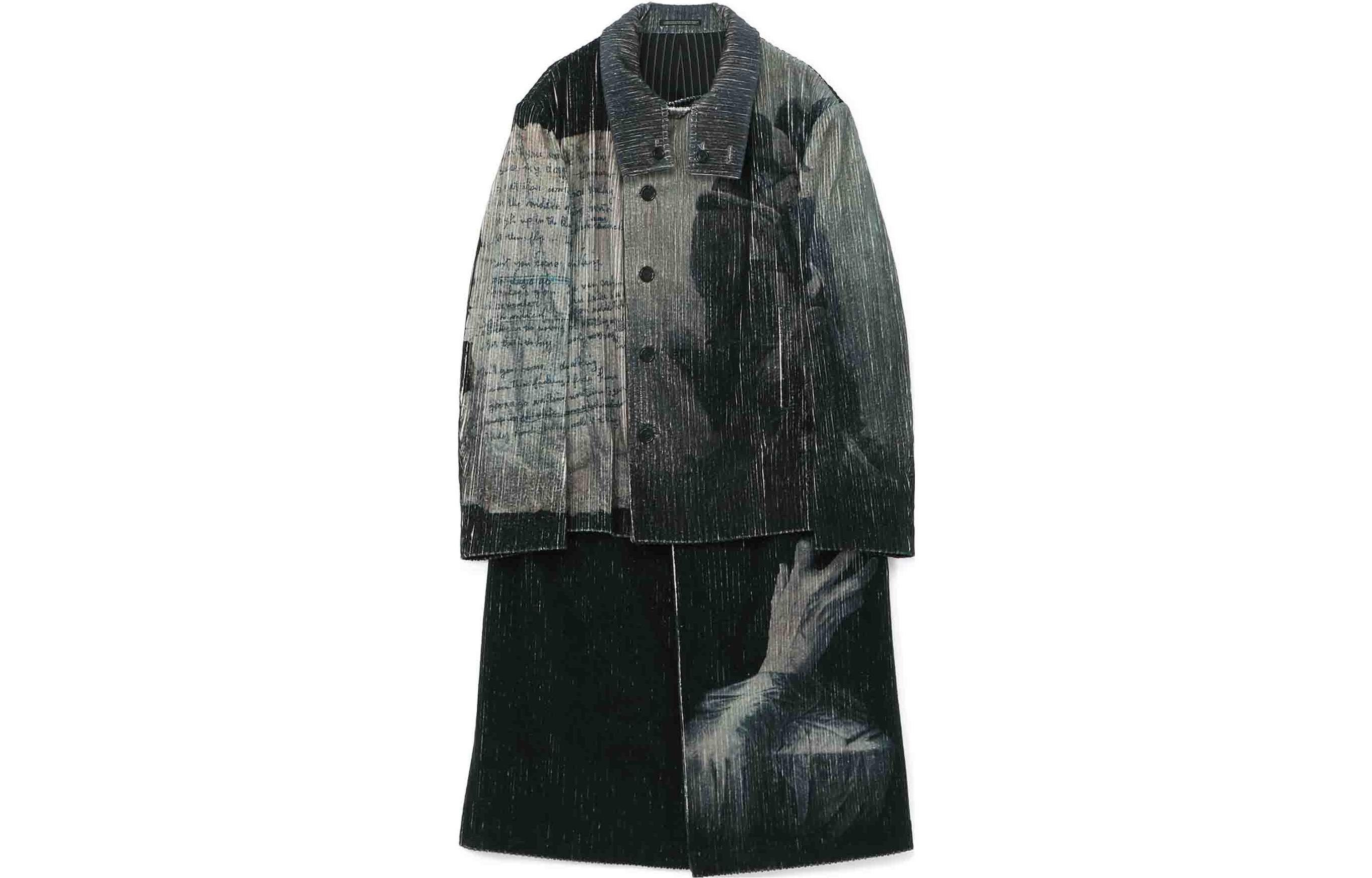 Yohji Yamamoto FW22 Printed Trim Long Button-Up Jacket Grey Unisex HE-J24-816-1