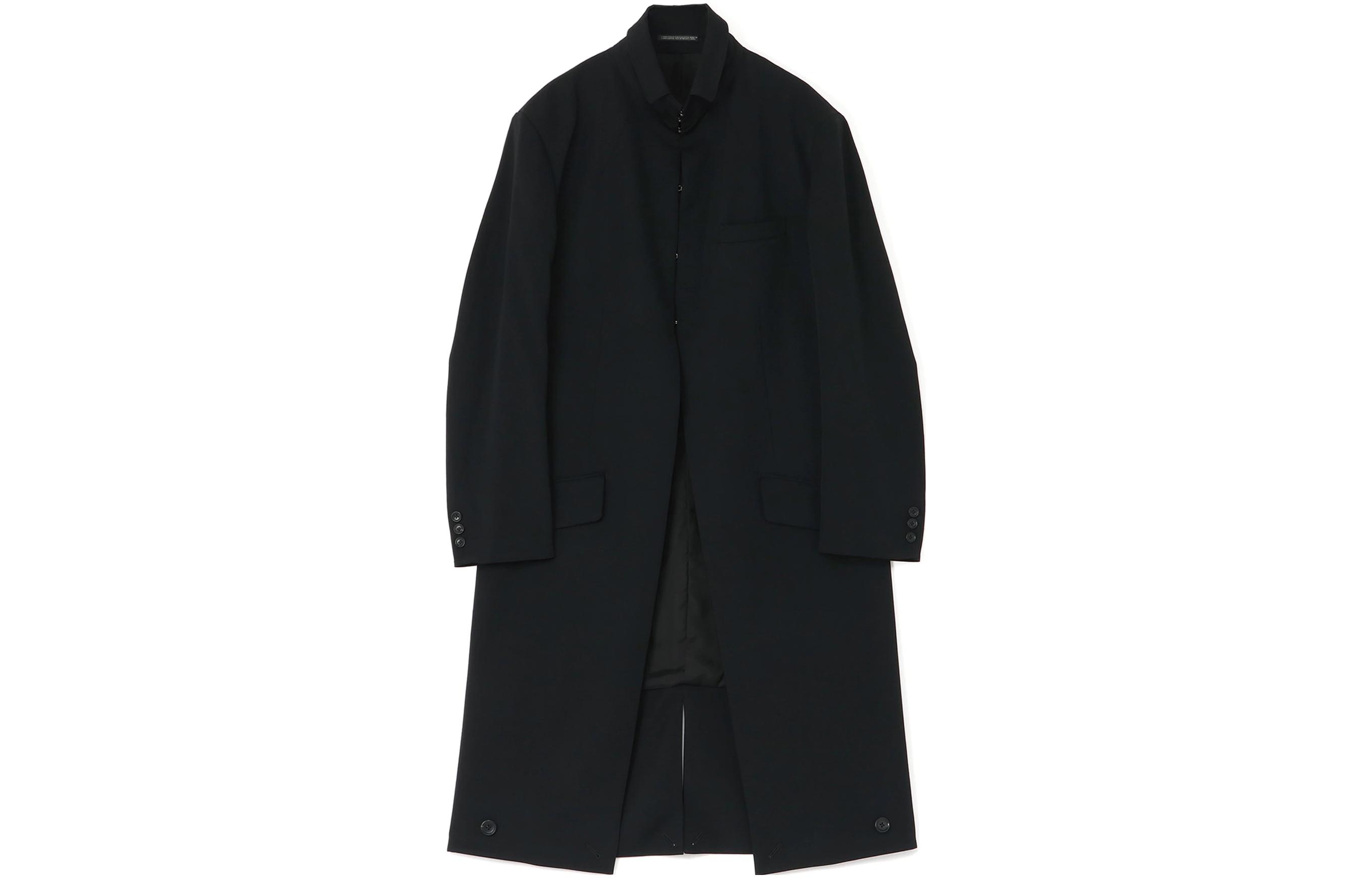 Yohji Yamamoto FW22 Solid Black Long-Sleeve Mid-Length Jacket Men HE-J12-100-2