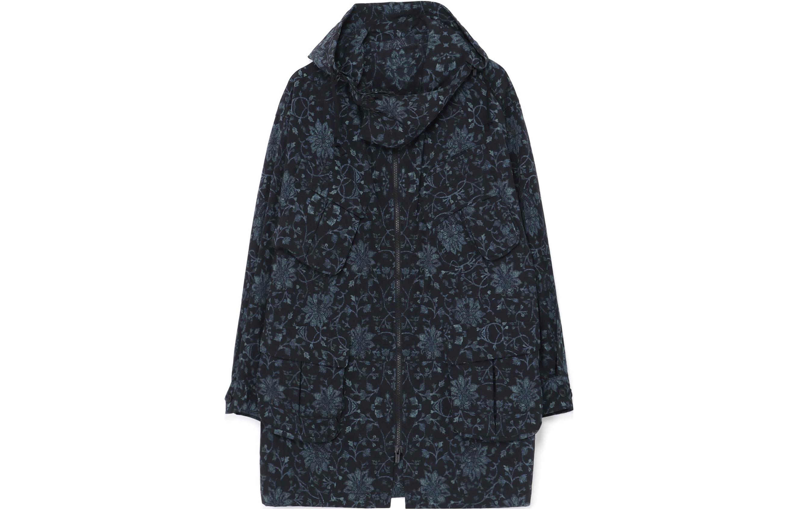 Yohji Yamamoto FW23 Black Twill Floral Print Hooded Zip Jacket Men’s Loose Fit HJ-Y15-602-1