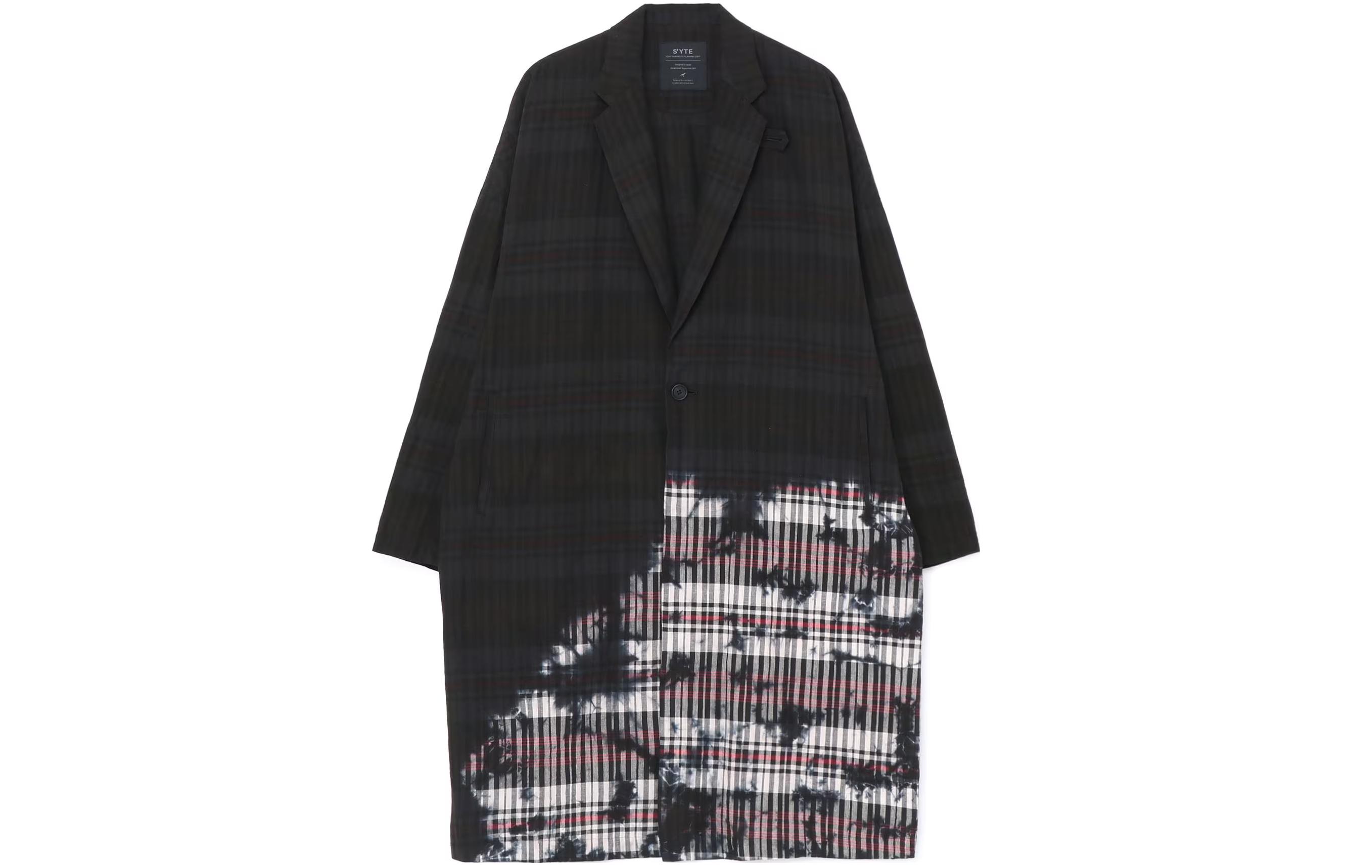 Yohji Yamamoto FW23 Oversized Irregular Dye Plaid Button Jacket Unisex Black UI-C44-022-1