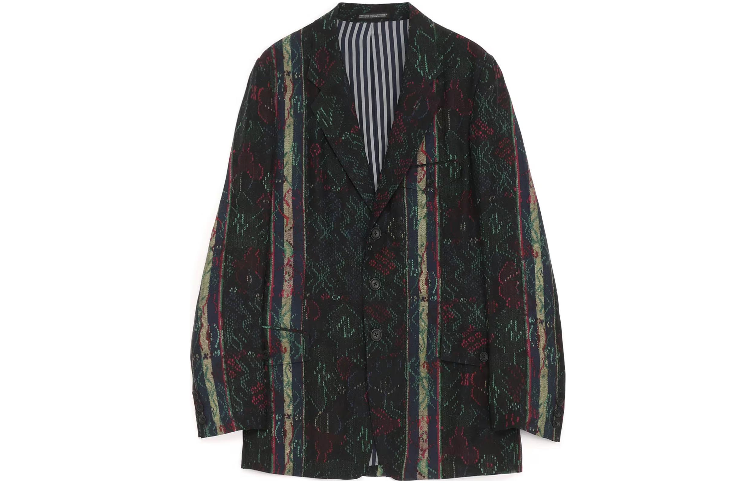 Yohji Yamamoto FW23 POUR HOMME All-Over Print Striped Jacket Black HJ-J57-404-1