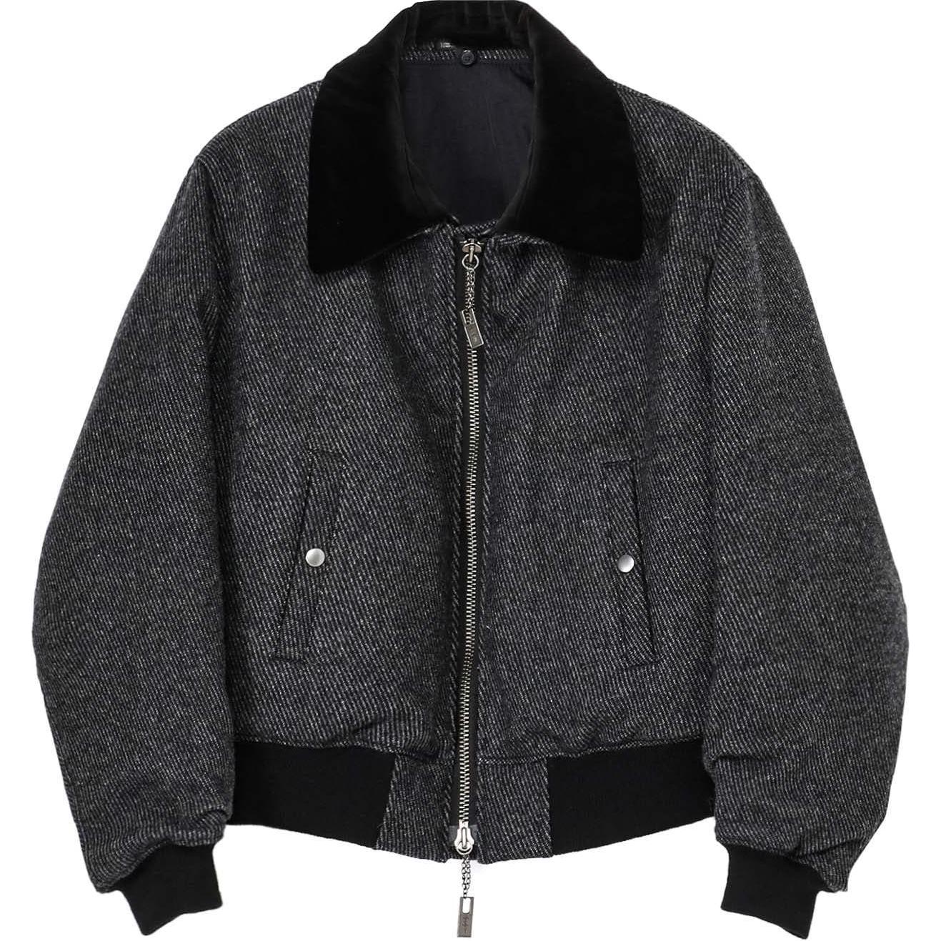 Yohji Yamamoto FW24 Tweed Zip-Up Collar Bomber Jacket Unisex Black HO-Y11-109-1