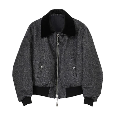 Yohji Yamamoto FW24 Tweed Zip-Up Collar Bomber Jacket Unisex Black HO-Y11-109-1