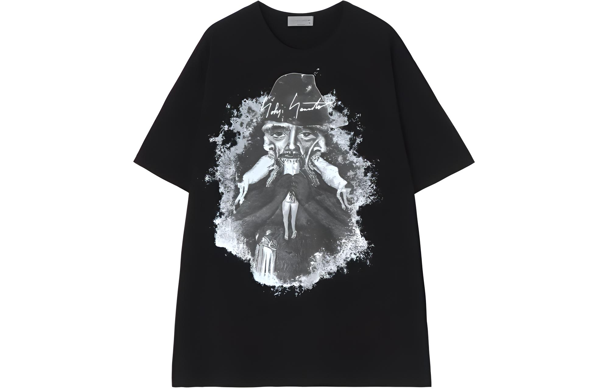 Yohji Yamamoto Graphic Print Crewneck Black Short Sleeve T-Shirt Men. HS-T95-995-1