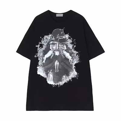 Yohji Yamamoto Graphic Print Crewneck Black Short Sleeve T-Shirt Men. HS-T95-995-1