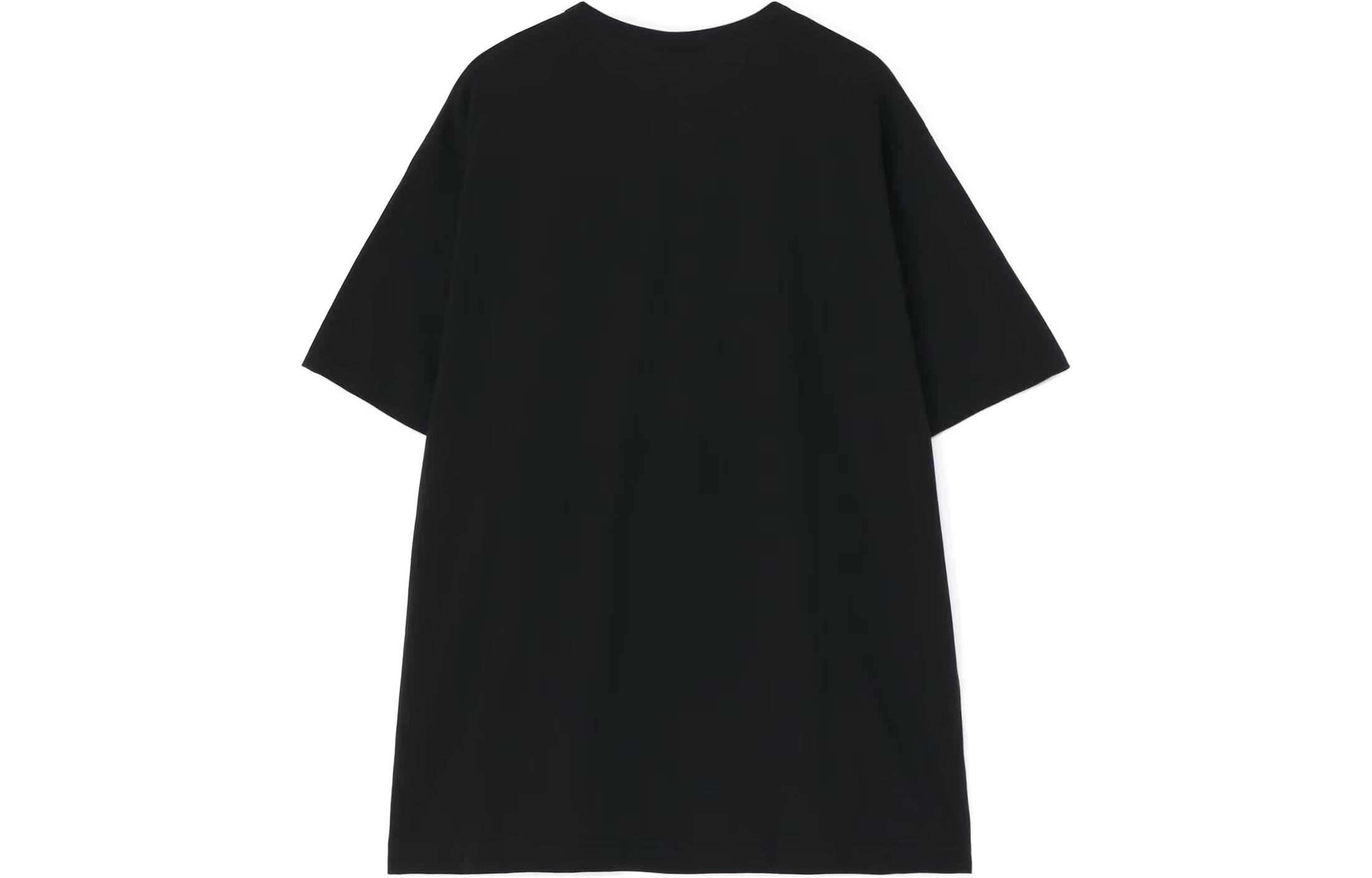 Lookbook ヨウジヤマモト グラフィックプリント ブラック 半袖クルーネックTシャツ メンズ HS-T95-995-1