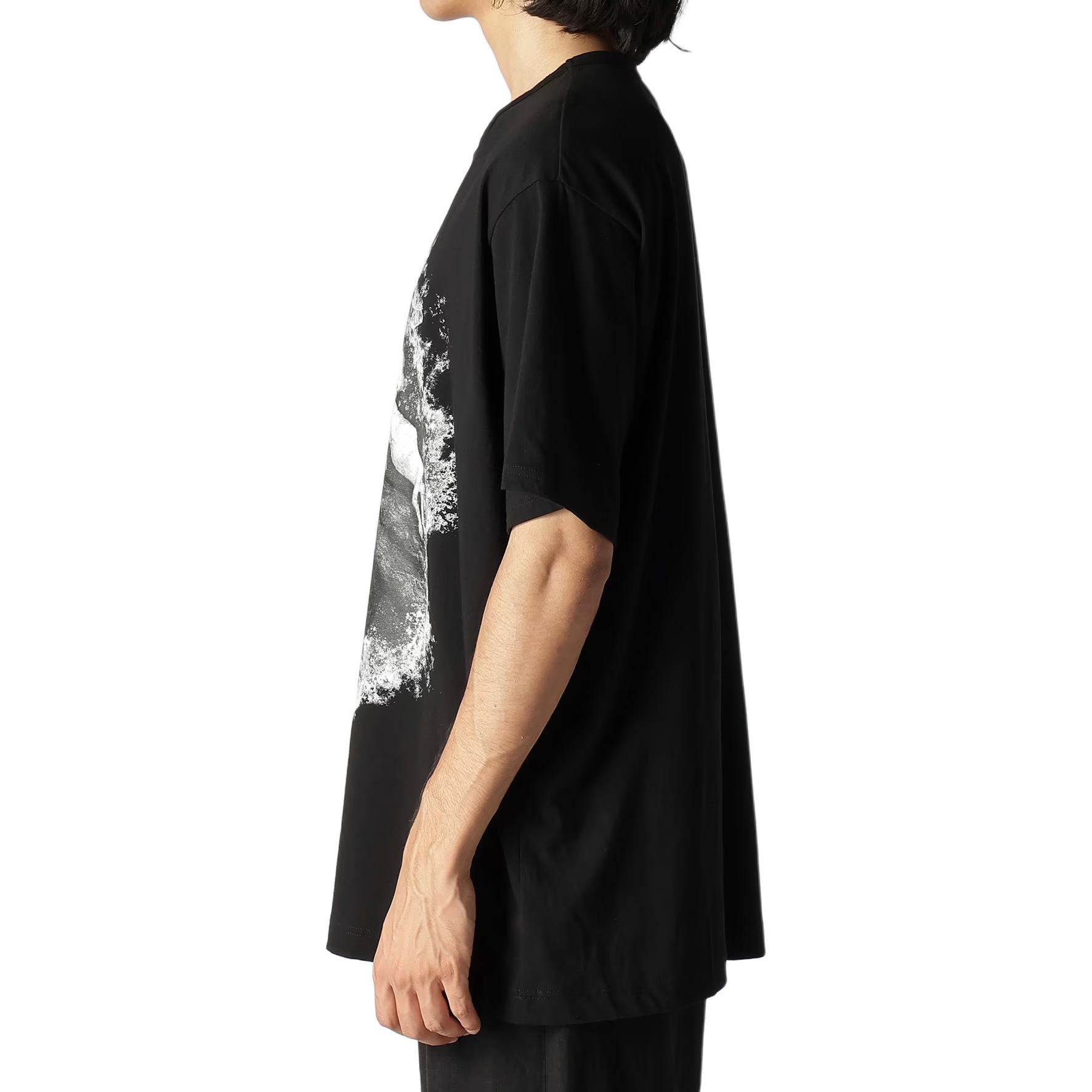 Details for ヨウジヤマモト グラフィックプリント ブラック 半袖クルーネックTシャツ メンズ HS-T95-995-1