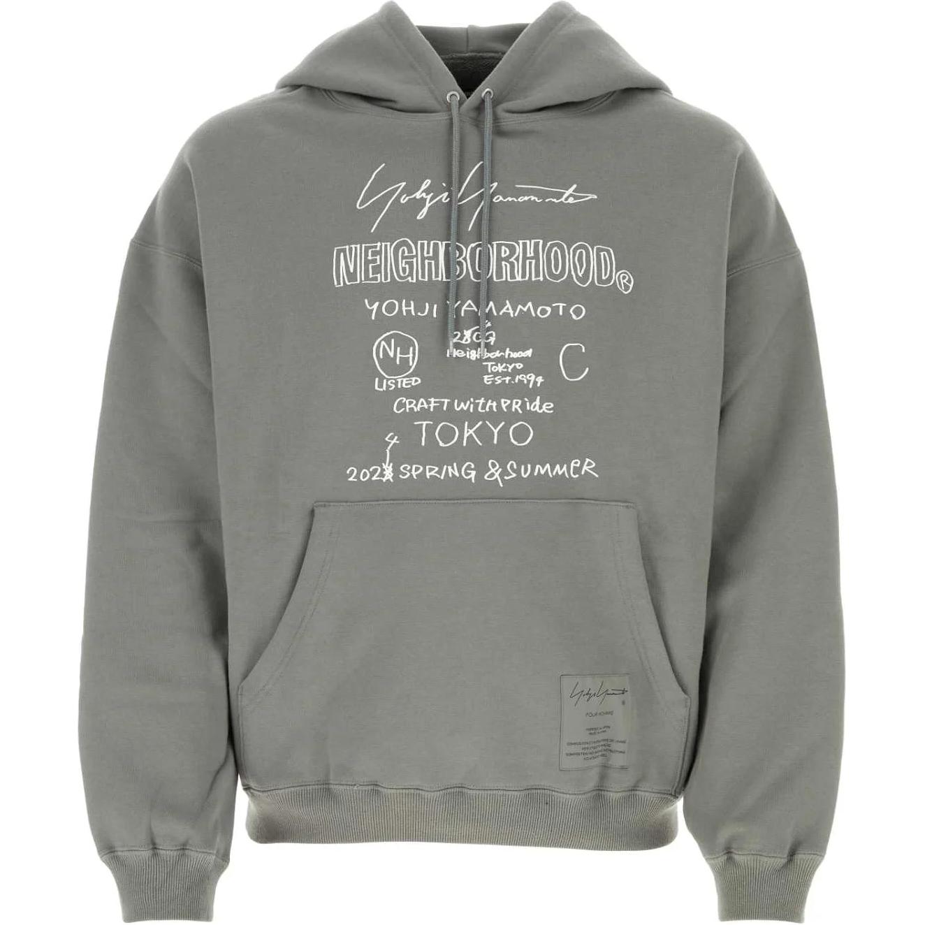 Yohji Yamamoto Grey Letter Print Hoodie Long Sleeve HS-T83-288-1