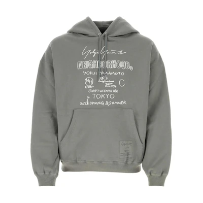 Yohji Yamamoto Grey Letter Print Hoodie Long Sleeve HS-T83-288-1