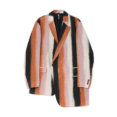Yohji Yamamoto Ground Y Color-Block Striped Asymmetric Oversized Jacket White GI-J08-305-1-03