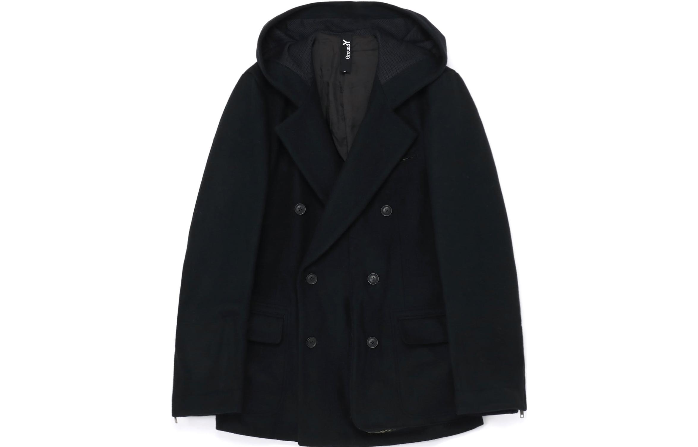 Yohji Yamamoto Ground Y FW23 Double-Breasted Hooded Jacket Unisex Black GJ-C09-102-2