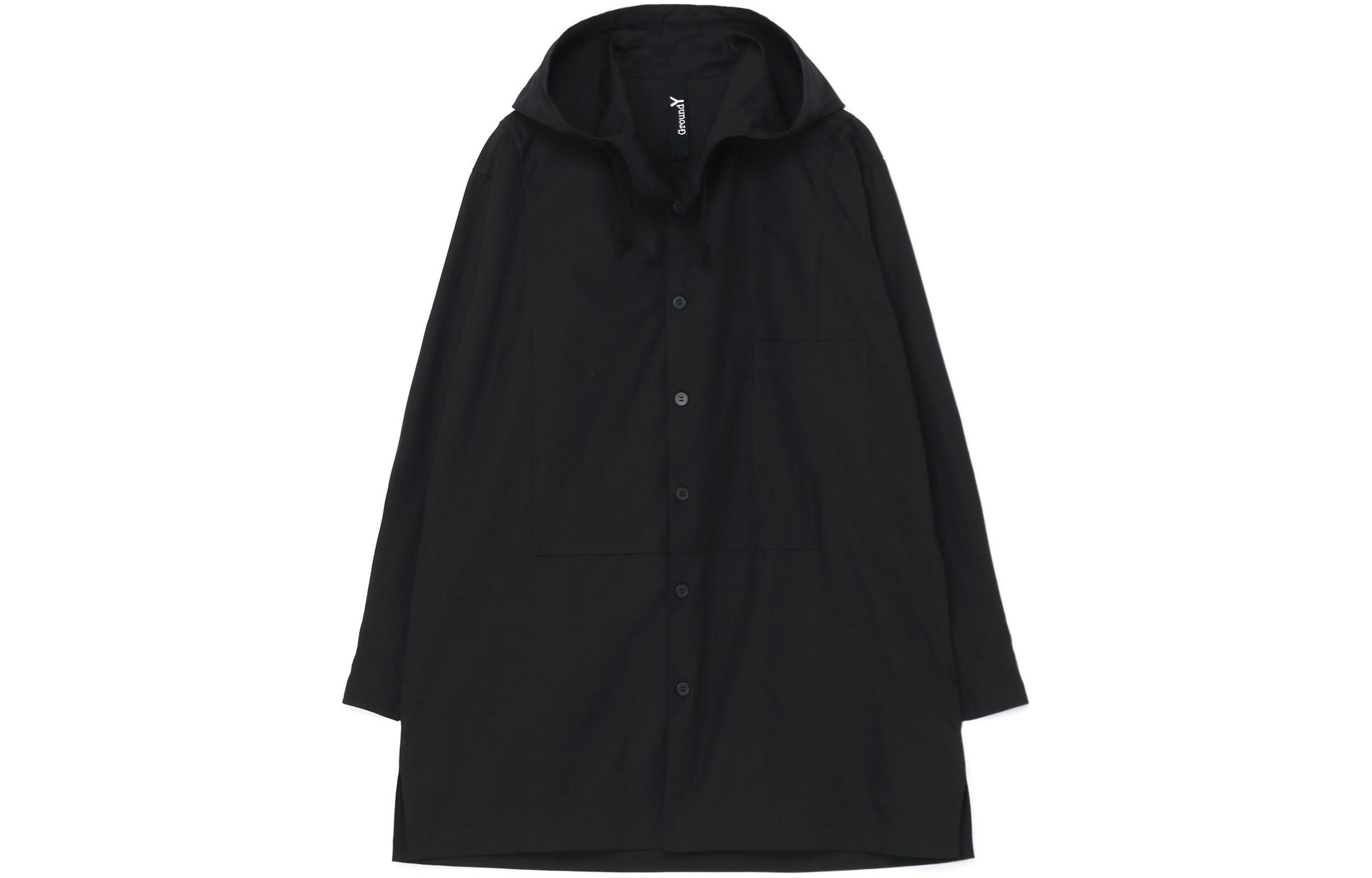 Yohji Yamamoto Ground Y SS24 Black Unisex Solid Button-Up Long Sleeve Hooded Jacket GS-B03-001-2