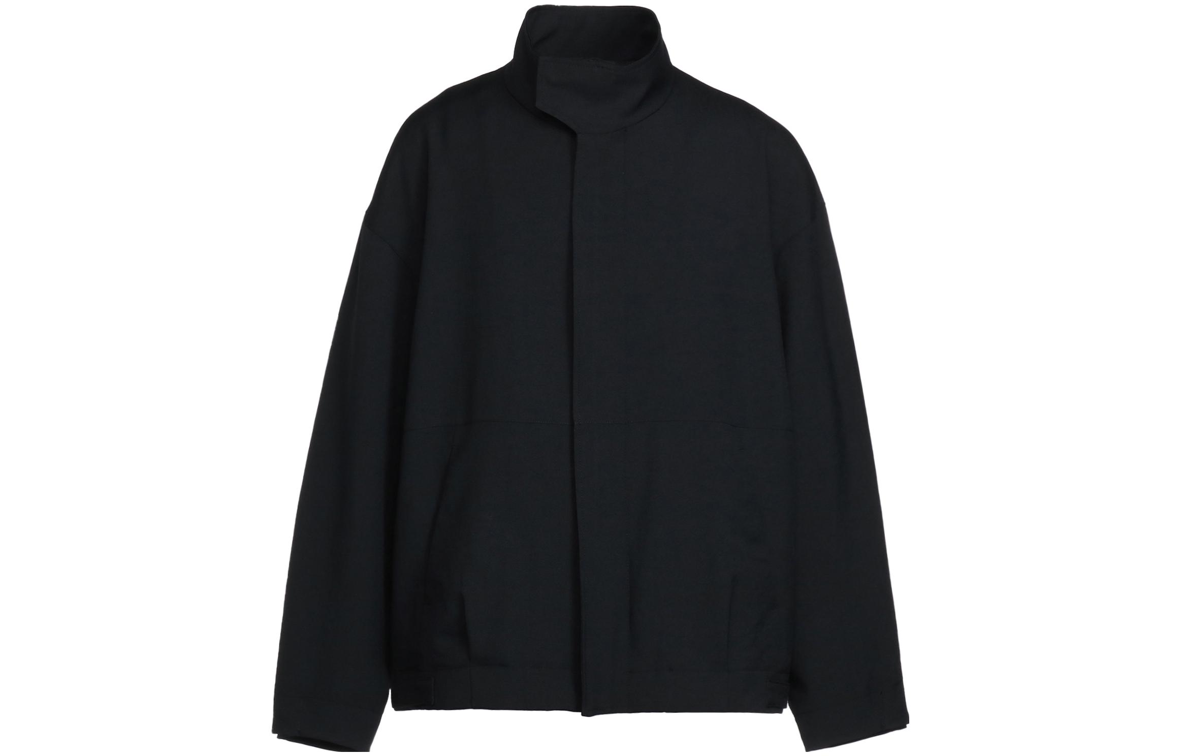Yohji Yamamoto Ground Y Unisex Solid Twill Loose Mandarin Collar Jacket Black GC-K04-902-2