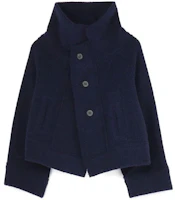 Yohji Yamamoto Navy Blue Stand Collar Single-Breasted Loose Jacket YX-T74-166-1 Yohji Yamamoto Navy Blue Stand Collar Single-Breasted Loose Jacket YX-T74-166-1