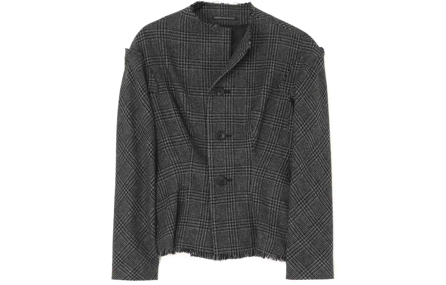 Yohji Yamamoto Plaid Turtleneck Single-Breasted Jacket Unisex Gray FJ-J60-107-1