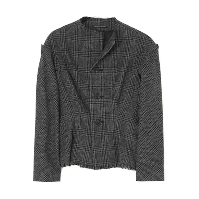 Yohji Yamamoto Plaid Turtleneck Single-Breasted Jacket Unisex Gray FJ-J60-107-1