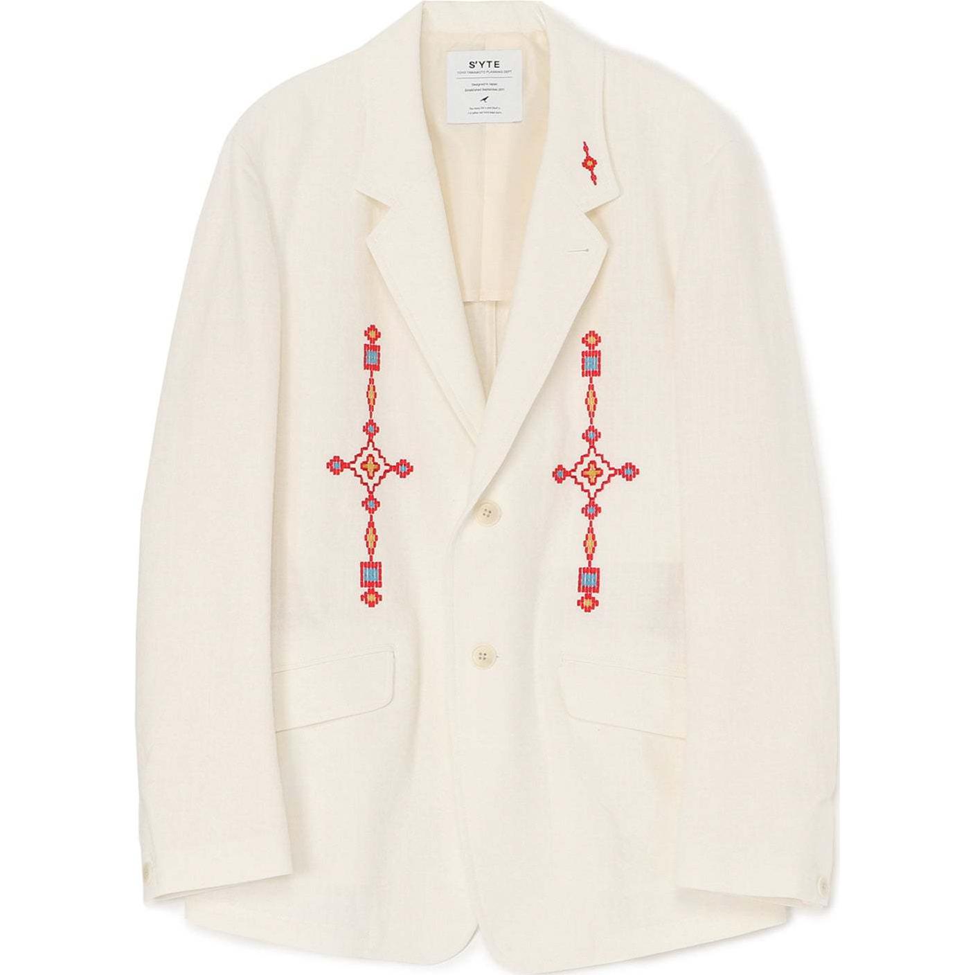 Yohji Yamamoto S'YTE FW24 Geometric Embroidered Single-Breasted White Jacket Unisex UQ-J11-002-1