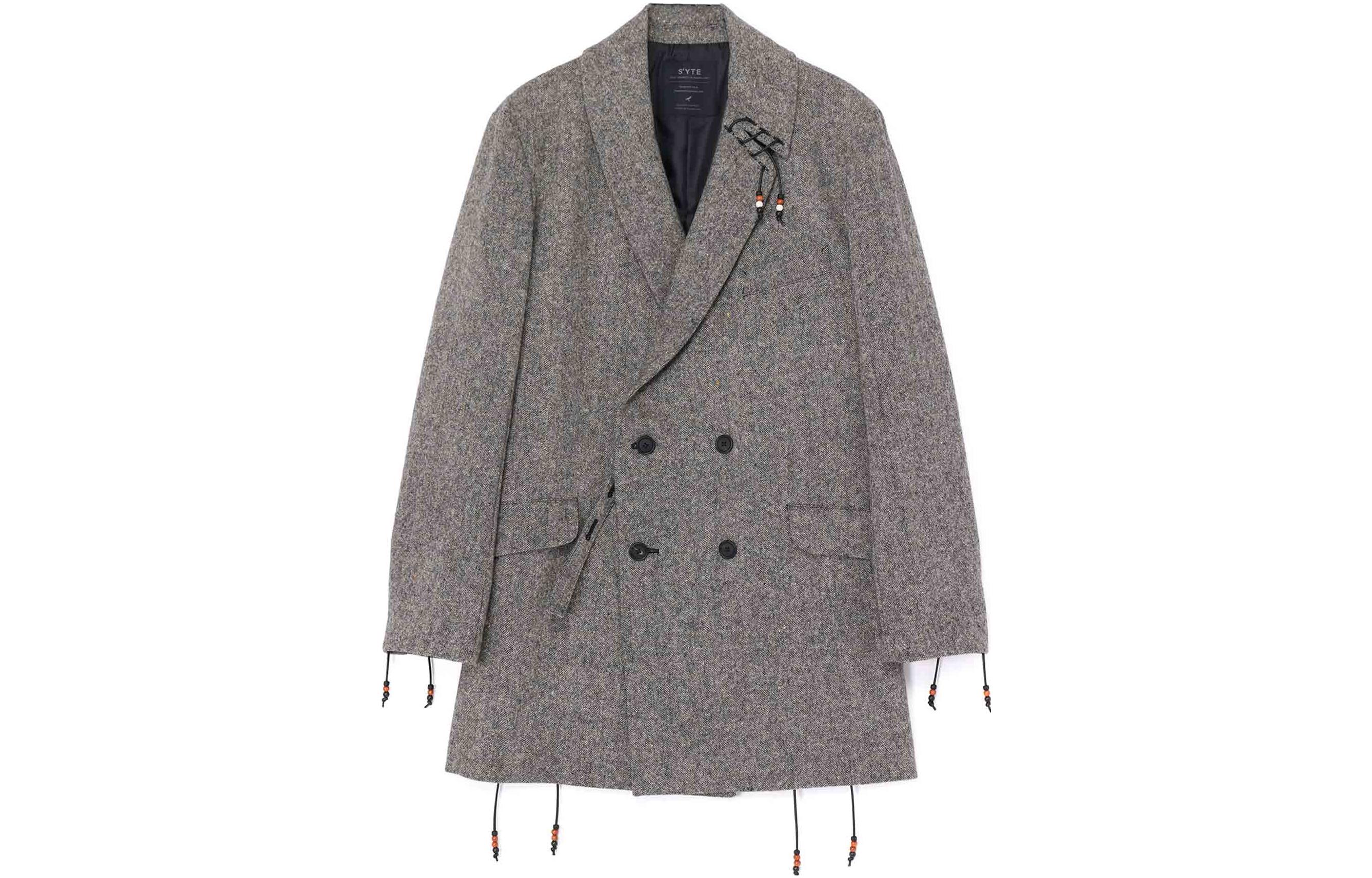 Yohji Yamamoto S'YTE Gray Tweed Double-Breasted Beaded Jacket Men UV-J01-104-1-03