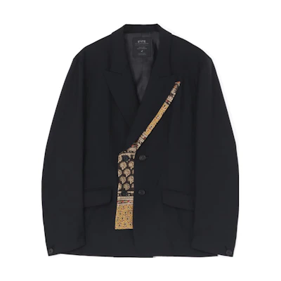 Yohji Yamamoto S'YTE Layered Jacket Black with India Block Print Unisex UI-J11-805-1