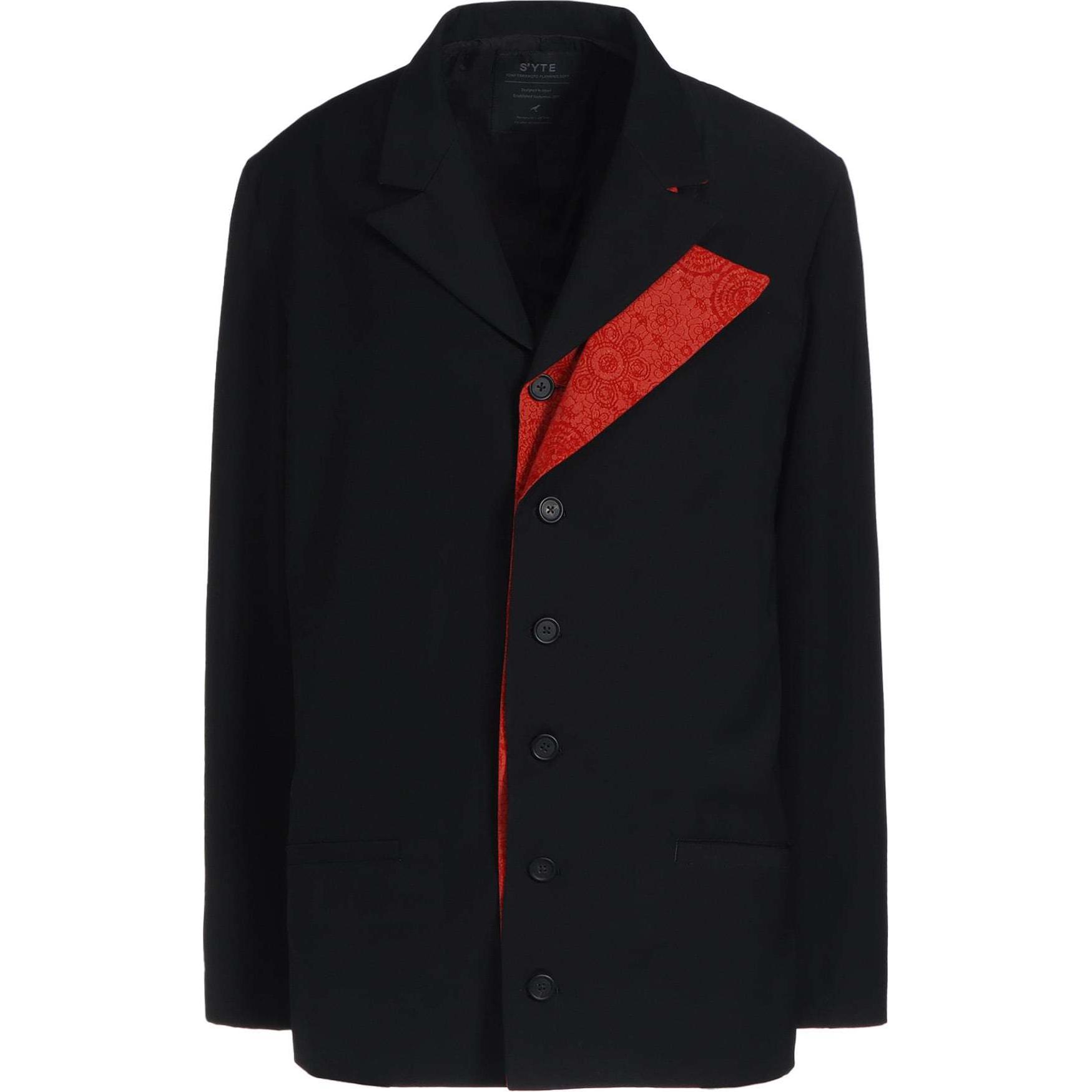 Yohji Yamamoto S'YTE SS24 Mural Lace Oversized Jacket Unisex Black Red UY-J06-800-2