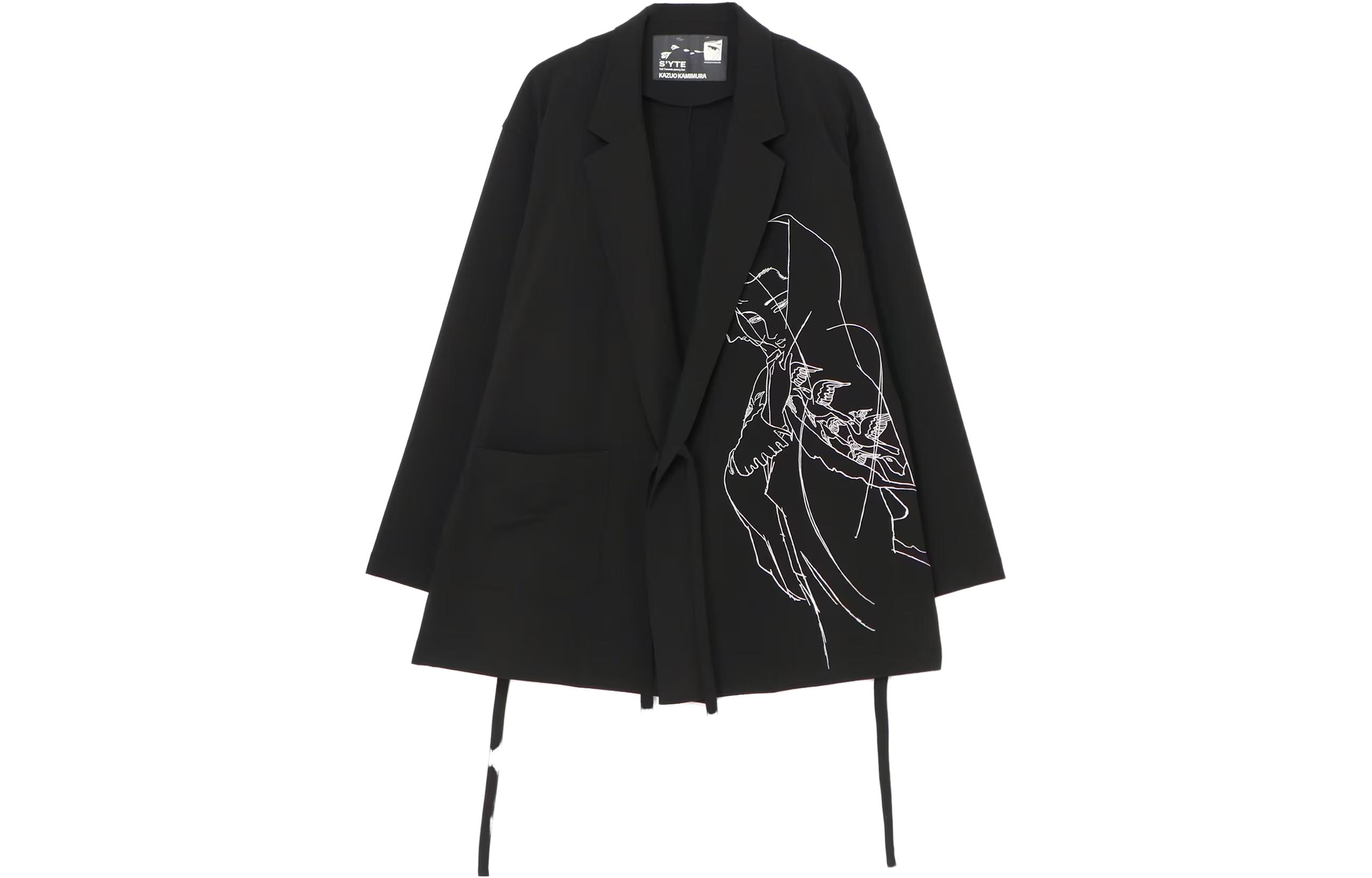 Yohji Yamamoto S'YTE KAZUO FW23 Portrait Embroidery Long Collar Jacket Black UI-J35-912-1
