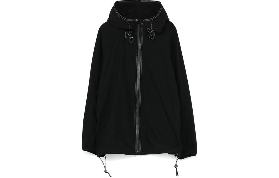 Yohji Yamamoto Solid Black Hooded Drawstring Zip Pocket Jacket YX-Y41-941-1-04