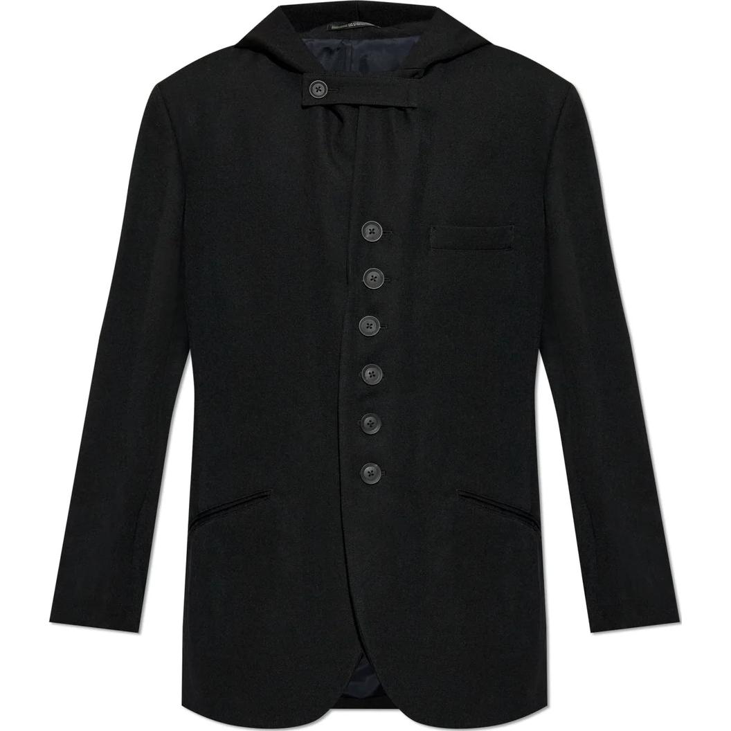 Yohji Yamamoto Solid Black Single-Breasted Hooded Jacket HO-J53-101-1