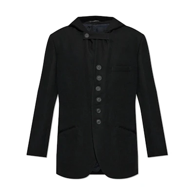 Yohji Yamamoto Solid Black Single-Breasted Hooded Jacket HO-J53-101-1