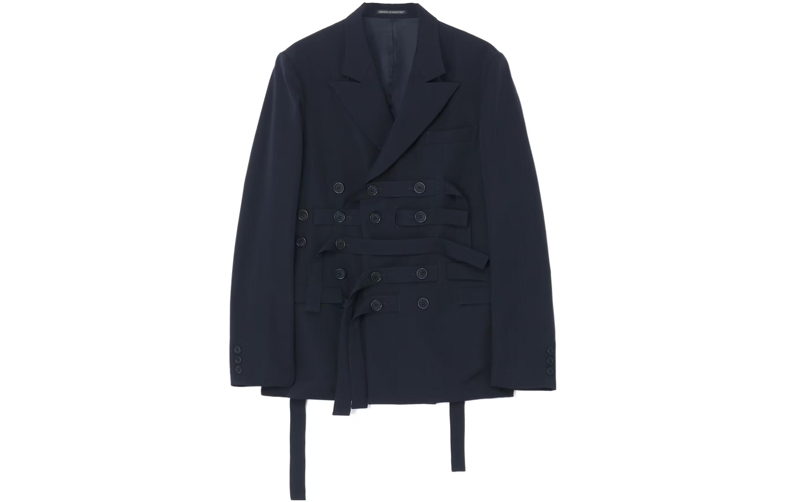 Yohji Yamamoto Solid Double-Breasted Jacket Blue HJ-J68-105