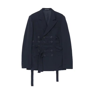 Yohji Yamamoto Solid Double-Breasted Jacket Blue HJ-J68-105
