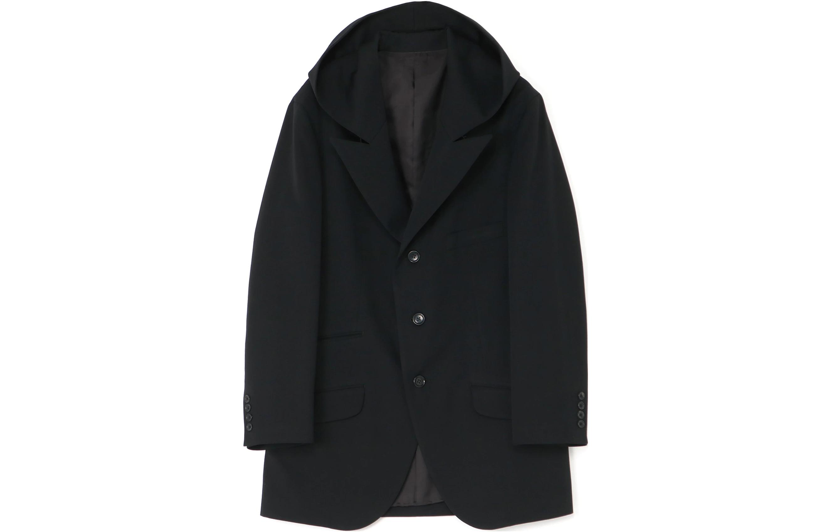 Yohji Yamamoto Solid Single-Breasted Hooded Jacket Men’s Black HE-J31-100-2