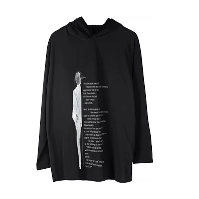 Yohji Yamamoto SS22 Graffiti Letter Print Hoodie Long Sleeve Tee Black Mens. FG-T69-275-1