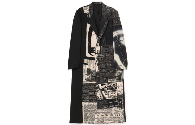 Yohji Yamamoto SS22 Newspaper Colorblock Long Coat Jacket Black Fall HG-J13-827-1