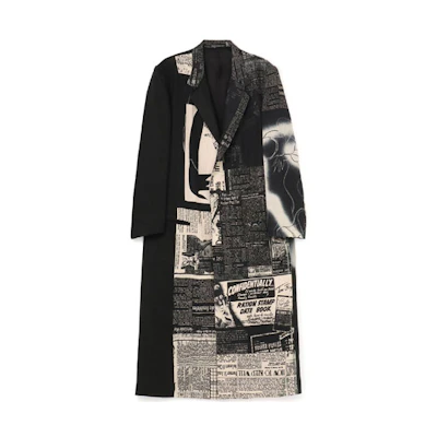 Yohji Yamamoto SS22 Newspaper Colorblock Long Coat Jacket Black Fall HG-J13-827-1
