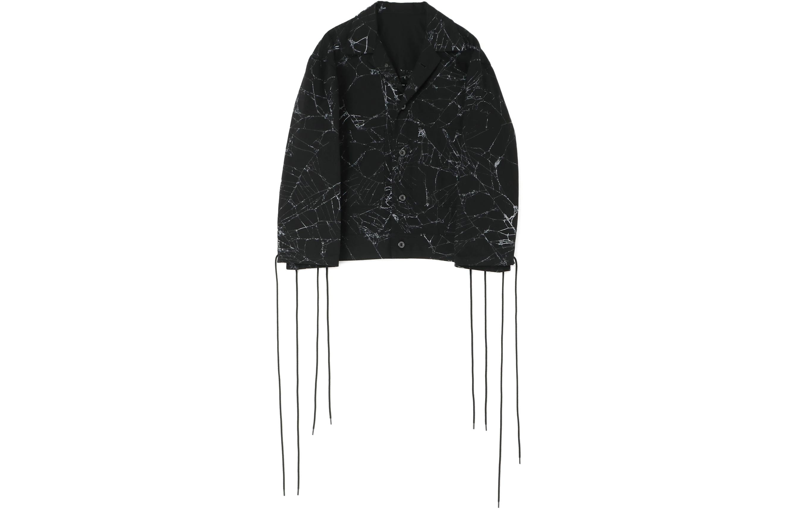 Yohji Yamamoto SS22 Spider Web Print Buttoned Tie Long Sleeve Jacket Black Unisex LE-J16-027-1