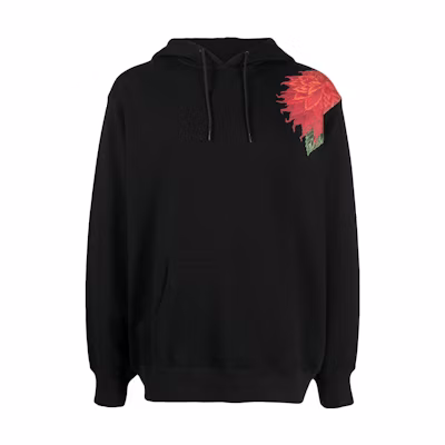 Yohji Yamamoto SS23 Floral Print Hoodie Black Pullover HZ-T97-284-1
