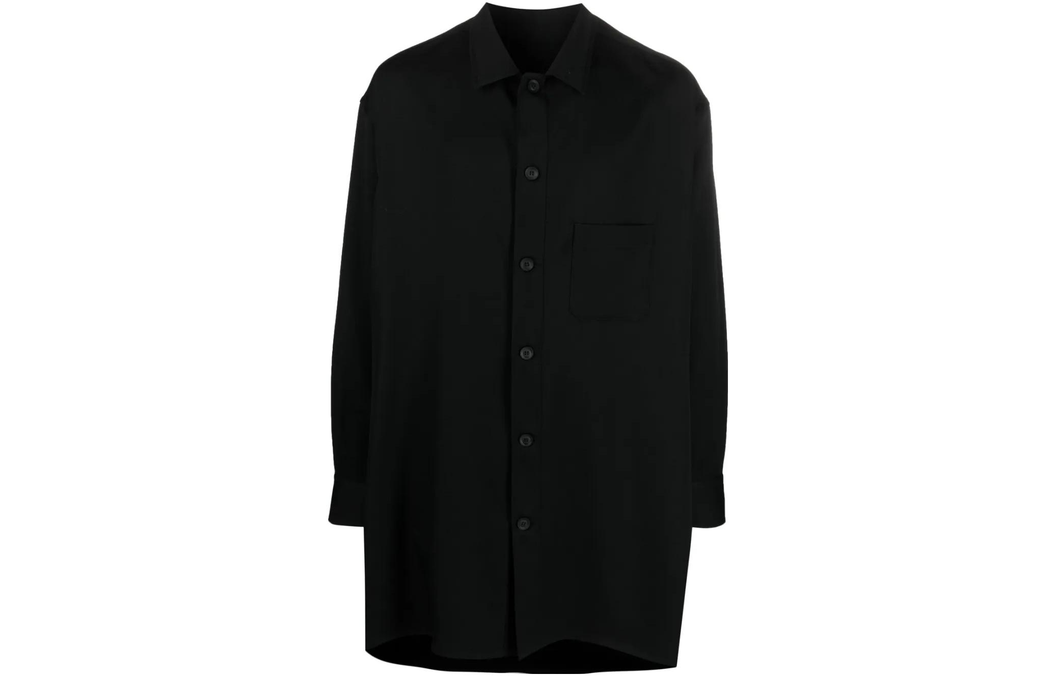 Yohji Yamamoto SS23 Wool Shirt Jacket Black Long Sleeve HZB02100