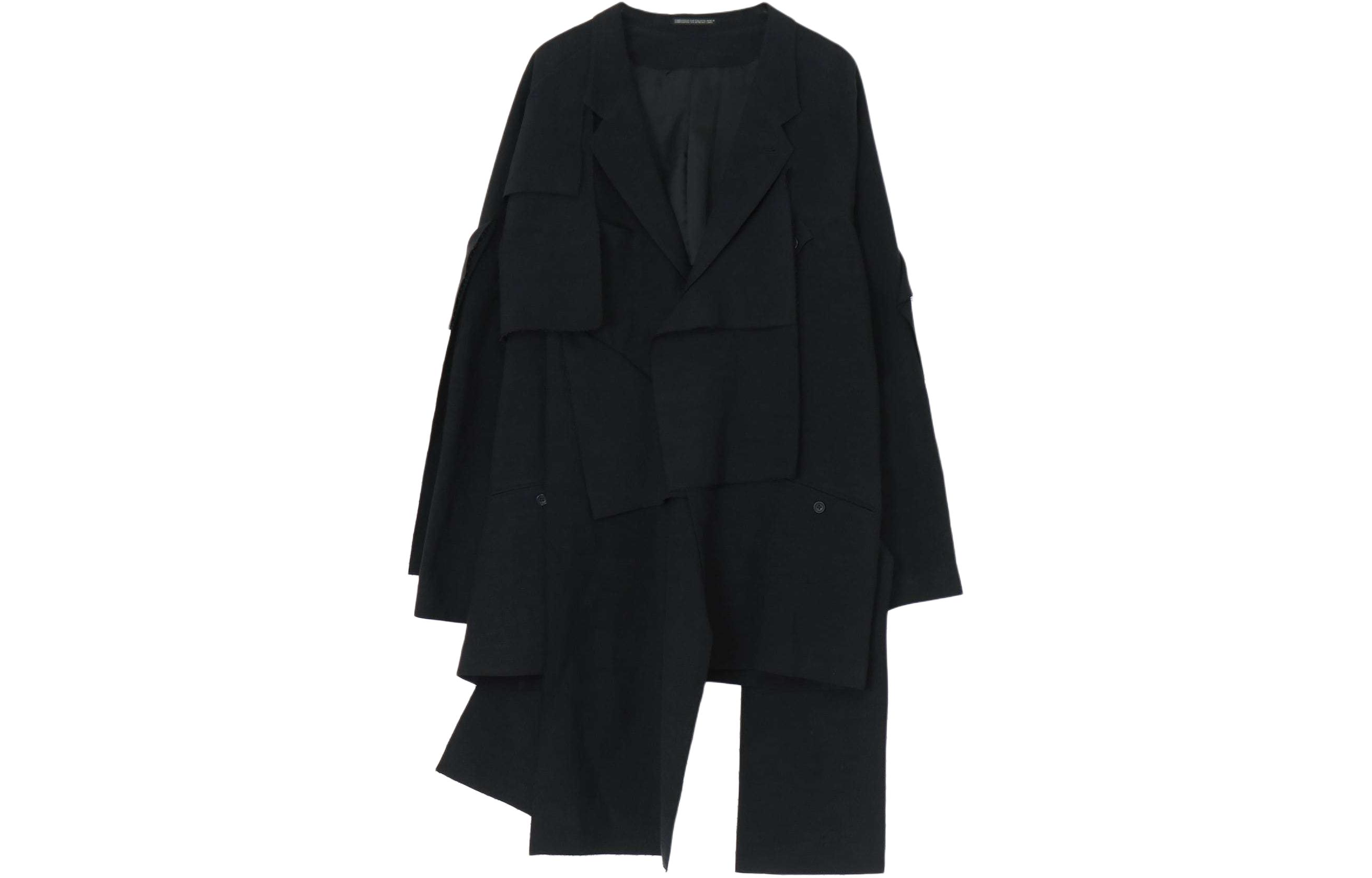 Yohji Yamamoto SS24 Asymmetric Hem Collared Long Sleeve Jacket Unisex Black HS-J53-308-1