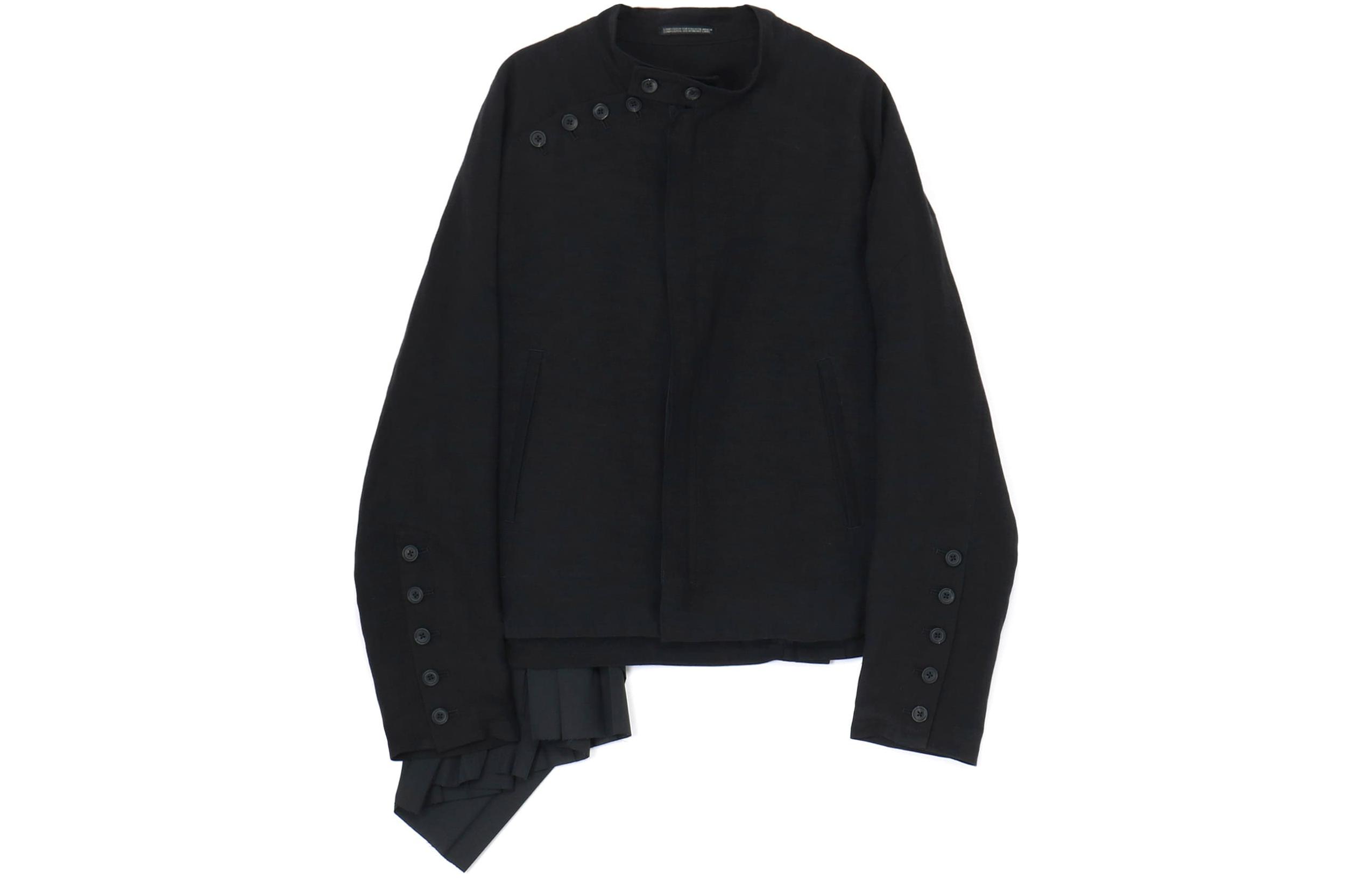 Yohji Yamamoto SS24 Embroidered Pleated Loose Fit Stand Collar Jacket Black Men HS-Y04-308-1