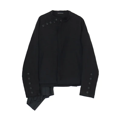 Yohji Yamamoto SS24 Embroidered Pleated Loose Fit Stand Collar Jacket Black Men HS-Y04-308-1