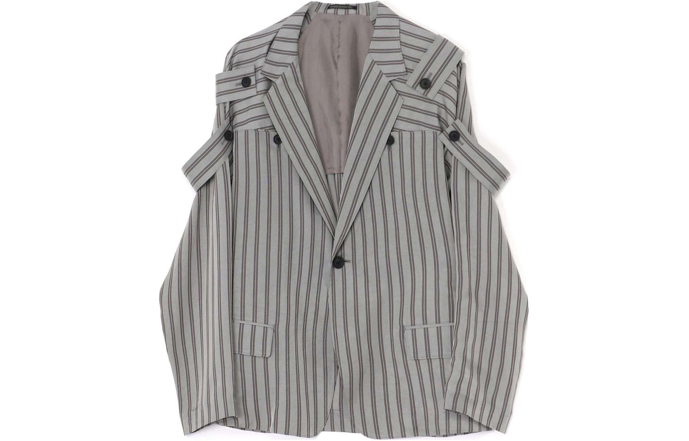 Yohji Yamamoto SS24 Grey Striped Collared Button-Up Long Sleeve Jacket Unisex HS-J38-204-1