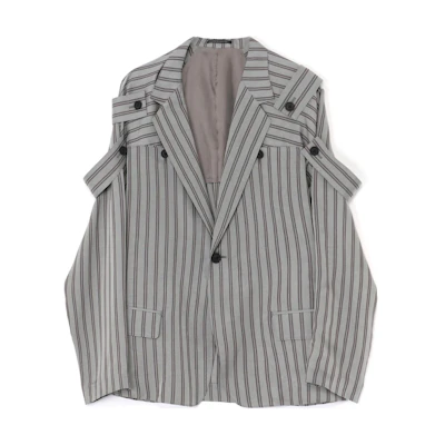Yohji Yamamoto SS24 Grey Striped Collared Button-Up Long Sleeve Jacket Unisex HS-J38-204-1