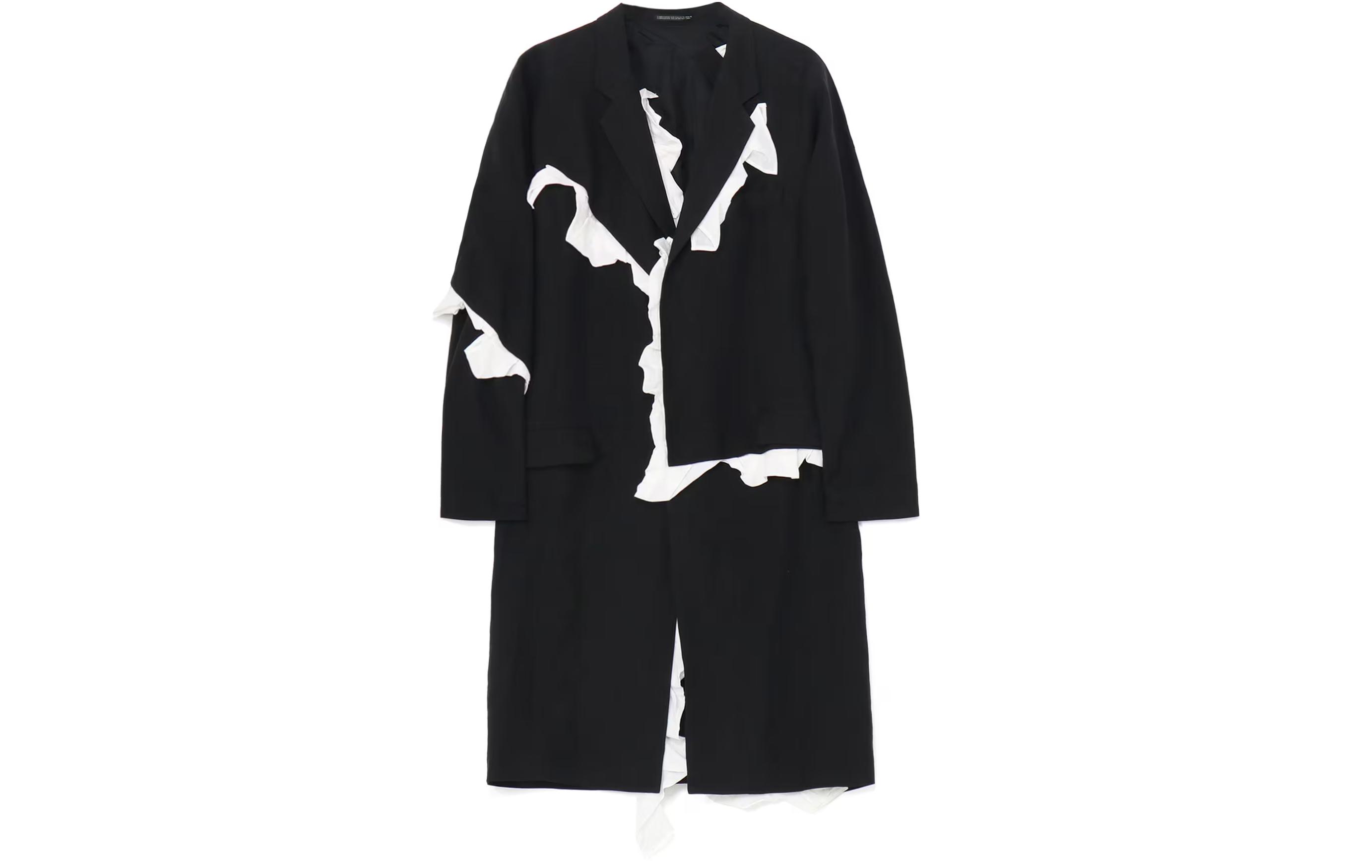 Yohji Yamamoto SS24 Ruffle Lapel Long Coat Jacket Black HS-J20-341-1