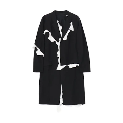 Yohji Yamamoto SS24 Ruffle Lapel Long Coat Jacket Black HS-J20-341-1