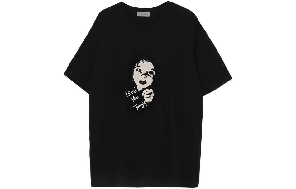 Order ヨウジヤマモト ユニセックス ブラックロゴ スリムフィット クルーネックTシャツ HX-T91-077-1