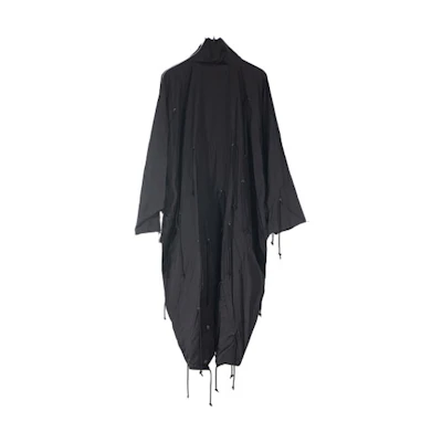 Yohji Yamamoto Unisex Deconstructed Drawstring Long Sleeve Coat Black. NR-C53-010