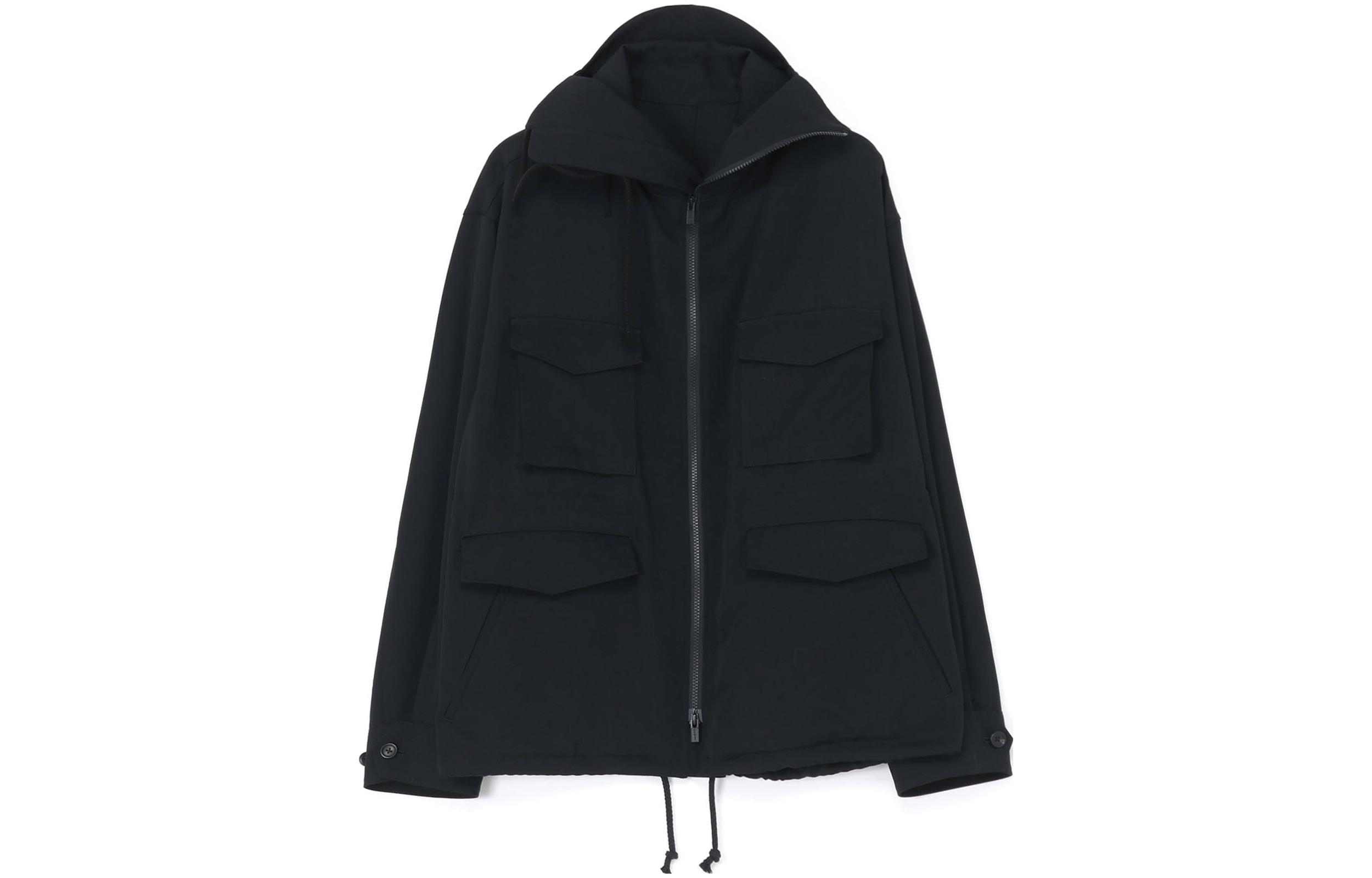 Yohji Yamamoto Unisex Solid Black Hooded Jacket Long Sleeve HJ-Y13-100-2