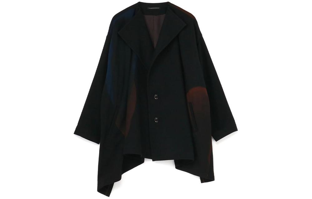 Yohji Yamamoto Wool Flannel Polka Dot Collarless Jacket Black YM-C04-127-2-01